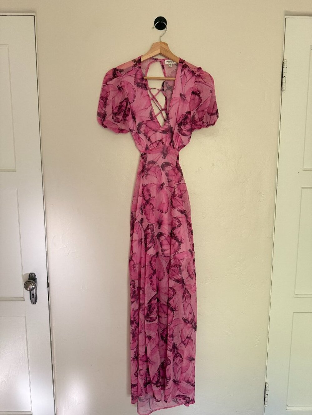 Miss Selfridge Chiffon Lace Up Back Midaxi Dress Butterfly Print